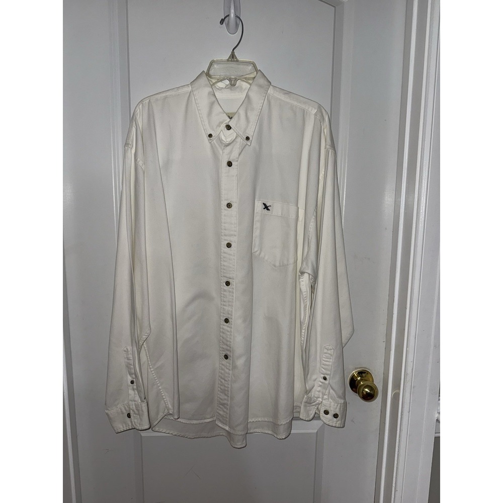 EDDIE BAUER Men's XL White Button Down Relaxed Fit Long Sleeve Shirt